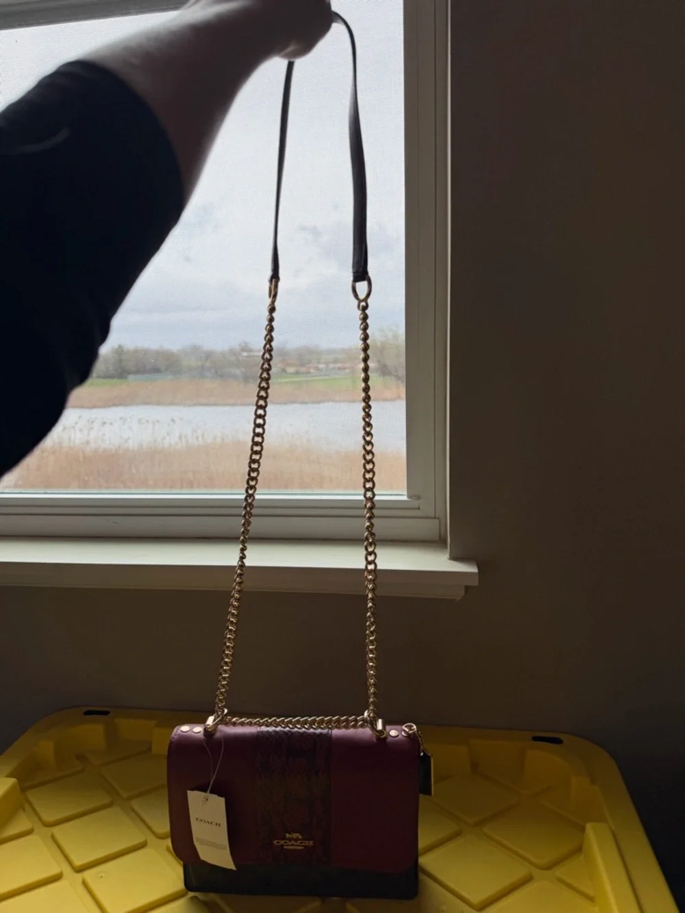 NWT Coach Red Leather Crossbody with Burgundy Snake-Print Accent & Gold Hardware - Picture 6 of 10